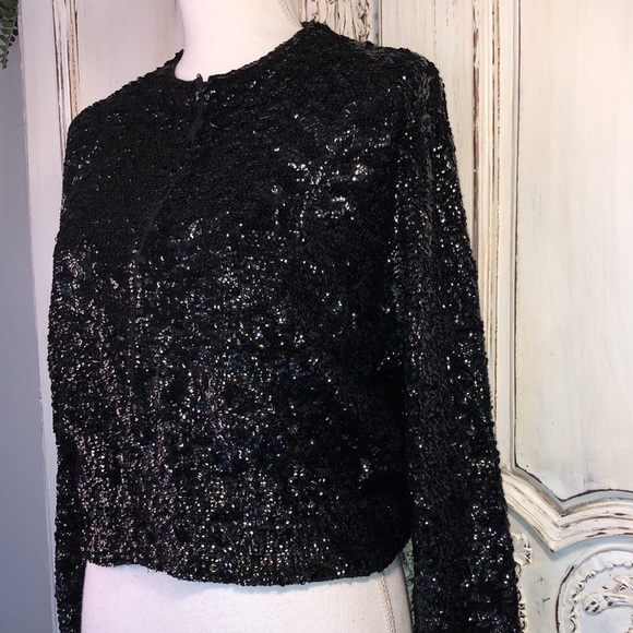Vintage Gene Shelly’s Boutique International Chic Black Sequins Jacket Size S-M - Picture 3 of 12
